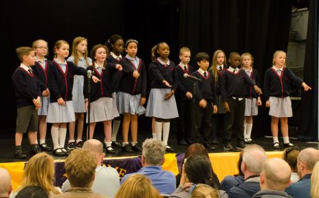 The winners St Bernadette's School illustrate their song with sign language The winners St Bernadette's School show their song with sign language