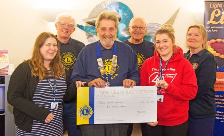 The cheque presentation to Phyllis Tuckwell Hospice by Lion President Chris Seabrook and Farnborough Lions members The cheque presentation to Phyllis Tuckwell Hospice by Lion President Chris Seabrook and Farnborough Lions members
