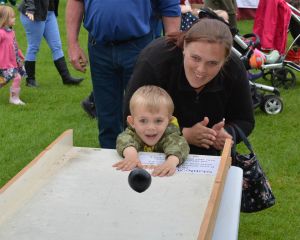 A happy skittles player at Farnborough Donkey Derby