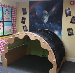 The Den adorned with star lights for the Space theme The Den adorned with star lights for the Space theme
