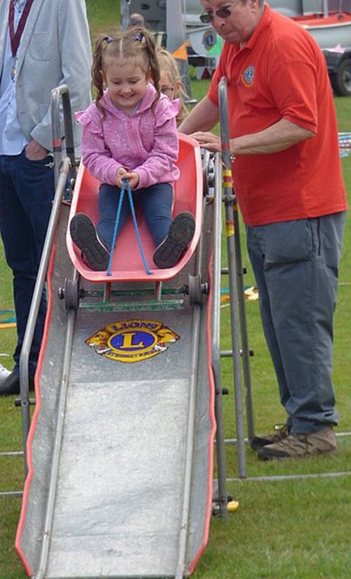 Hi Speed fun on the trolley slide Hi Speed fun on the trolley slide
